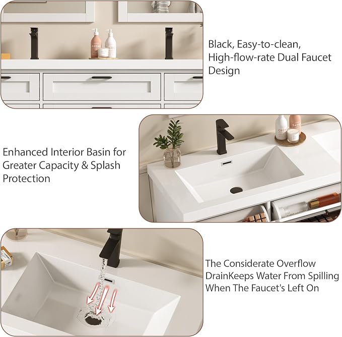 59" Bathroom Vanities Cabinet with Double Sink Combo,Modern Undermount Vanity Sink Cabinet with 2 Storage Doors and 3 Drawers,High Freestanding Bathroom Storage Cabinet with 3 Flip-top Drawers(White)
