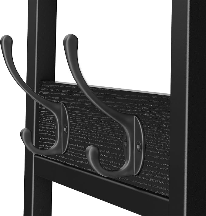 Coat Rack with Metal Basket and Storage Shelves