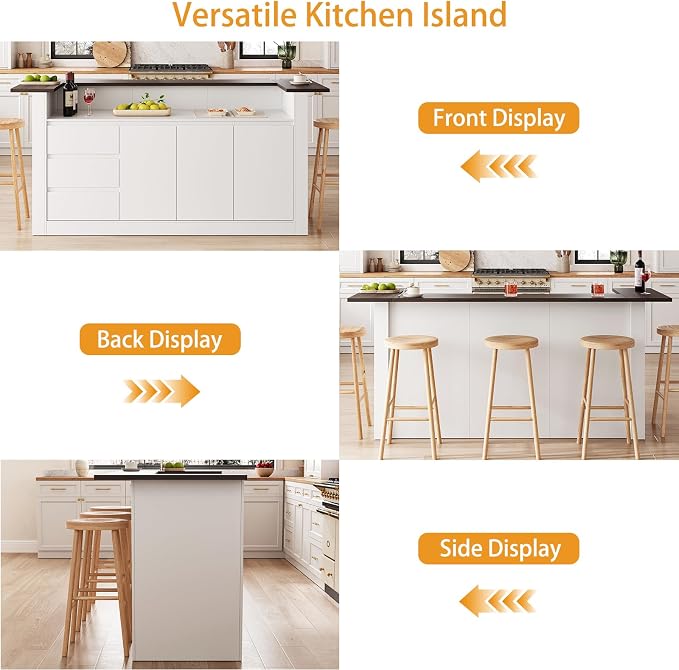 86.6" Large Kitchen Island with Trash Can Storage, White