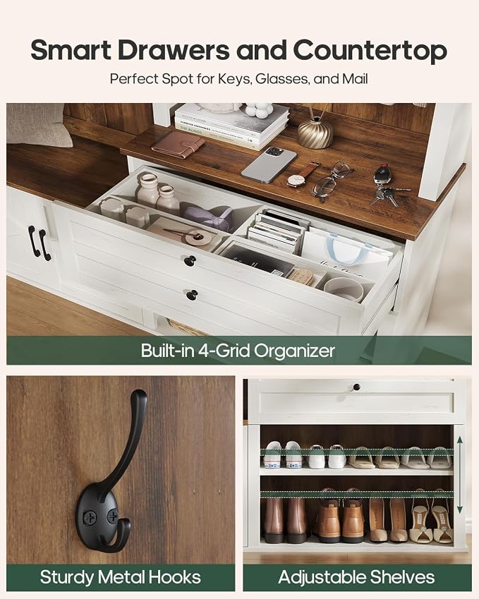 HAUOMS Hall Tree with Bench and Shoe Storage (59.1")