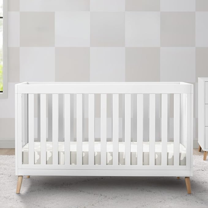 Delta Children Essex 4-in-1 Baby Crib & Mattress, Bianca White/Natural
