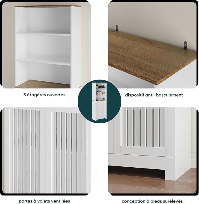 Bathroom Storage Cabinet - 67" Freestanding Tall Cabinet with Slatted Doors and Open Shelves, Adjustable Shelves, White Bathroom Organizer for Small Spaces, Bathroom Linen Tower with Closed Storage