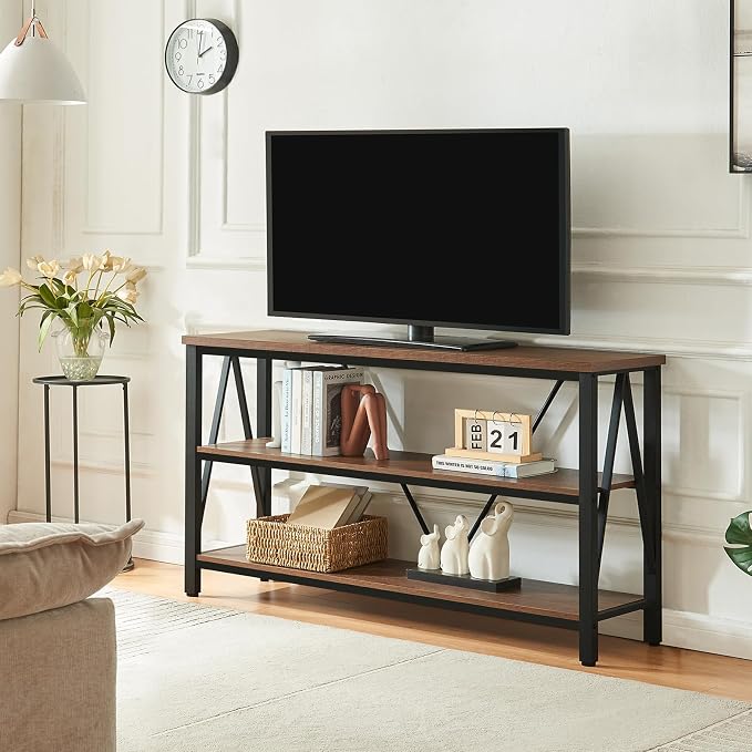Entryway Console Table, 3 Tier Entry Table with Open Shelves, Brown, 55 IN