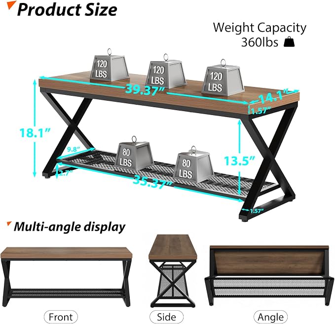 LVB 39” Entryway Shoe Bench with Storage for Foyer Hallway Rustic Oak