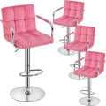 Yaheetech Bar Stools Set of 4, Swivel with Backs, Adjustable Height, Pink