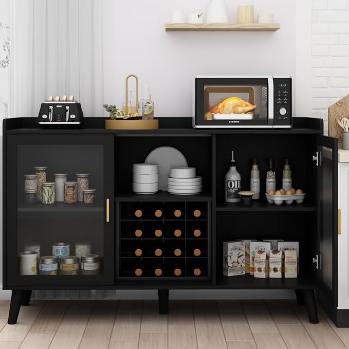 Wine Bar Cabinet with LED Light, Home Coffee Cabinet w/ Wine & Glass Holder