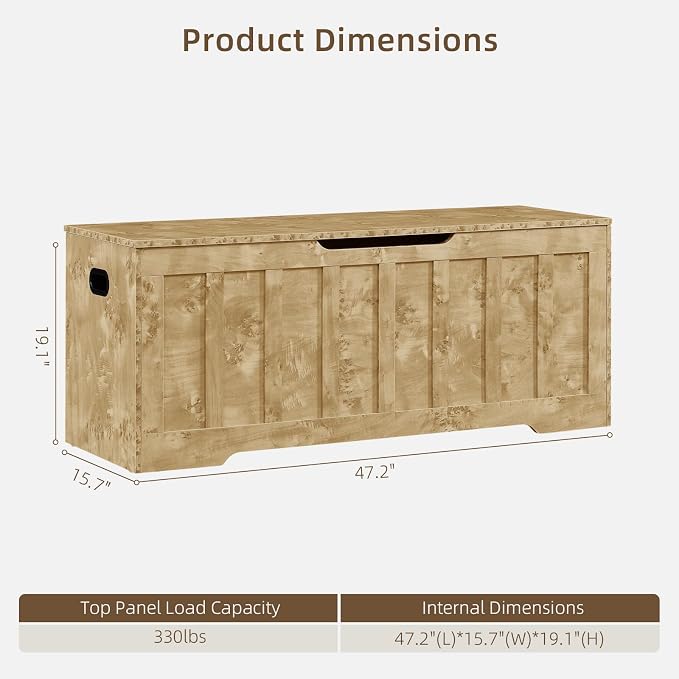 VANKILEY 47.2" Storage Chest Extra Large, Wooden Storage Bench(Rustic Glod)