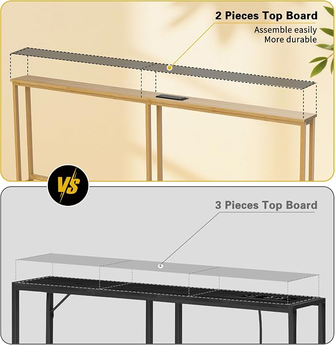VASMIA 70.9 Inch Narrow Console Table with Outlet,Bamboo Behind Couch Sofa Table,Skinny Hallway Table for Entryway Living Room,Foyer,Natural