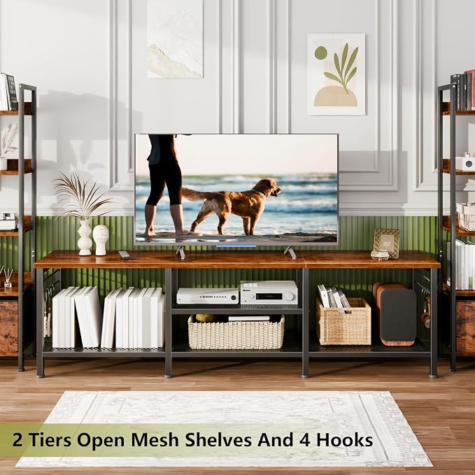 Furologee 63 Inch TV Stand, Entertainment Center with Shelves, Rustic Brown