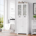 HORSTORS 67" H Bathroom Storage Cabinet, White Linen Cabinet with Drawers | Freestanding Bathroom Cabinet with Glass Door & Shelf, Modern Tall Storage Cabinet for Bathroom, Living Dining Room, Kitchen