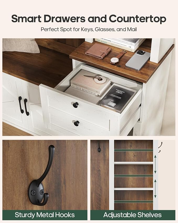 HAUOMS Hall Tree with Bench and Shoe Storage