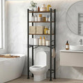 GloTika 4-Tier Over Toilet Storage, Anti-Tilt, 69.3" H, Brown | Anti-Tilt Safety System, 150lb Capacity, Carbon Steel, Freestanding, Anti-Rust Coating, Paper Holder & 4 Hooks