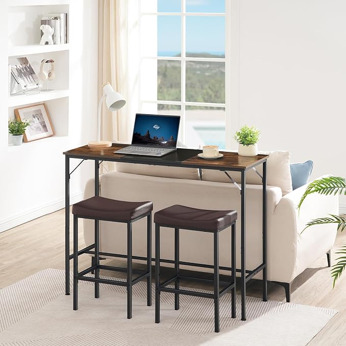 HOOBRO Bar Chairs, Set of 2 Counter Height Saddle Stools with Curved Surface, 24.8 Inches, 2.4" Thick Upholstery, for Kitchen and Dining Room, Brown and Black BC10BY01