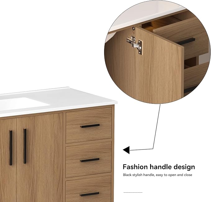 LUMISOL 48 Inch Bathroom Vanity with Sink, Freestanding Bathroom Vanity with 9 Storage Drawers and 2 Soft-Closing Doors, Wood 48" Bathroom Vanities with Resin Sink, Light Oak