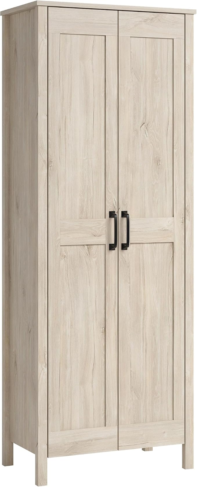 Sauder 2-Door Storage Cabinet, Tall Wooden Organizer, in a Chalk Oak Finish