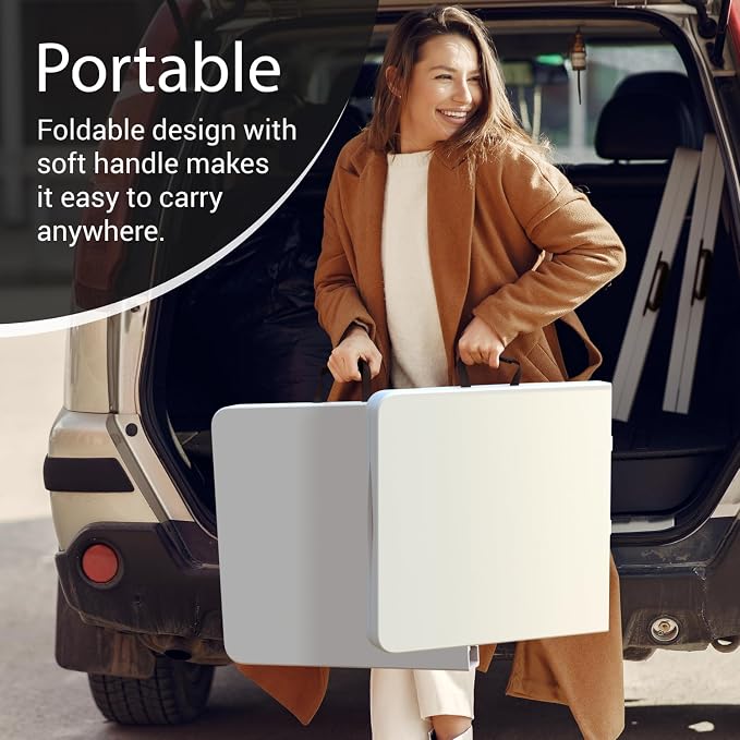 2 PACK of 4 Feet Foldable Table with Built in Handle & Steel Legs | 4 Foot Heavy Duty Portable | Perfect for Party, Dining, Wedding, Events, Picnic Indoor, Outdoor, Camping, Temporary