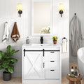 chartustriable 36 Inch Bathroom Vanity with Sink & Faucet & Mirror, Farmhouse Bathroom Vanity Cabinet Set with Sliding Barn Door & Drawers, Small Single Bath Storage Vanity Sink, White