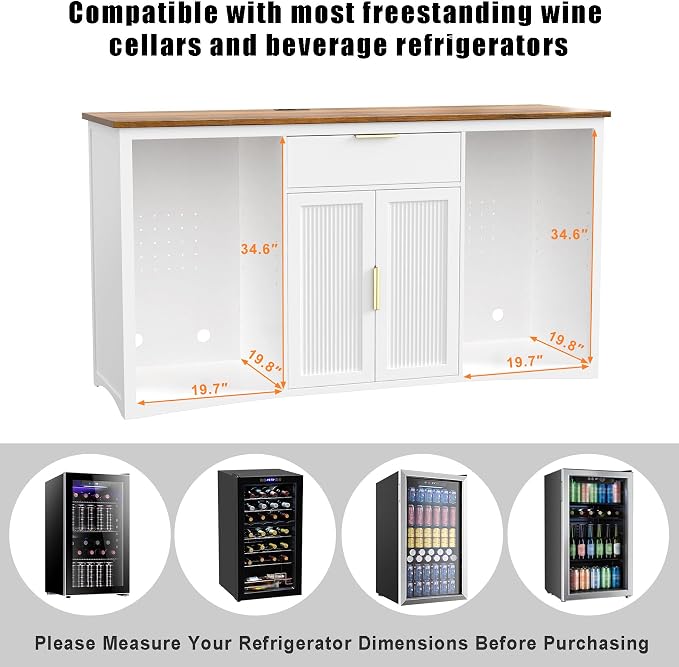 GDLF 70.1" Coffee Bar Cabinet with Fridge Space, Fluted Sideboard,White
