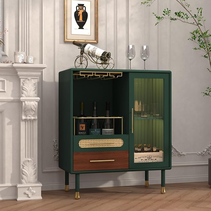 ARTPOWER Modern Coffee Bar Cabinet with Pull-Out Wine Storage, Green