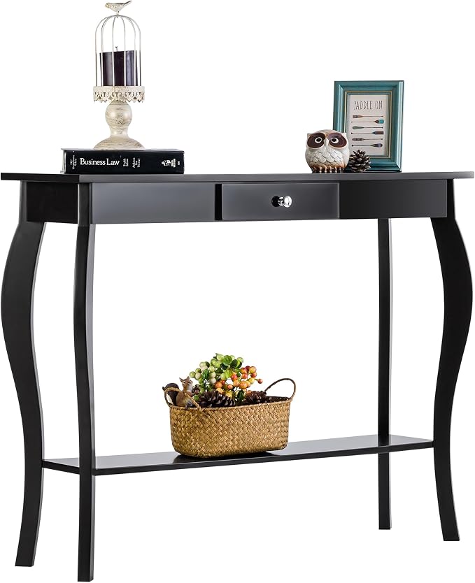 ChooChoo 39" Narrow Entryway Table with Drawer, Black
