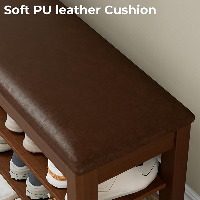 Homleke 47.2" Wide Solid Wood Shoe Rack Bench with Flip-Top Storage