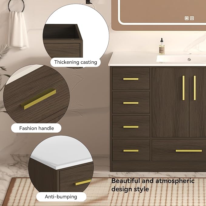 LUMISOL 48 Inch Bathroom Vanity with Sink, Freestanding Bathroom Vanity with 9 Storage Drawers and 2 Soft-Closing Doors, Wood 48" Bathroom Vanities with Resin Sink, Dark Brown