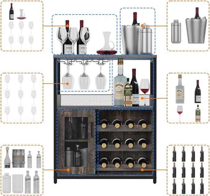 GAOMON Coffee Wine Bar Cabinet with Storage and Detachable Rack