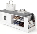 Farmhouse Shoe Storage Bench with 3-in-1 Entryway Storage & Padded Seat
