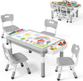 Kinder King Kids Table & 4 Chairs Set, Adjustable Heights, Storage, Grey