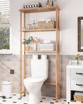 AmazerBath Bamboo Over The Toilet Storage Shelf, 3-Tier Bathroom Over Toilet Organizer Rack, Freestanding Above Toilet Shelf for Bathroom, Laundry, Space Saver, Natural Color