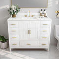Montary 42" Bathroom Vanity with Sink & 43" Carrara Sintered Stone Top | with 3 Pre-Drilled Faucet Holes, Solid Wood Cabinet, Soft-Close Double Doors & 9 Smooth-Glide Drawers,White