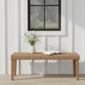Outdoor Rattan Backless Bench with PE Wicker & Acacia Wood Frame, Natural