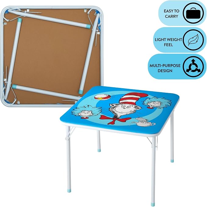 Idea Nuova 3-Piece Furniture Set with 1 Square Table & 2 Folding Chairs for Kids, Cat in The Hat
