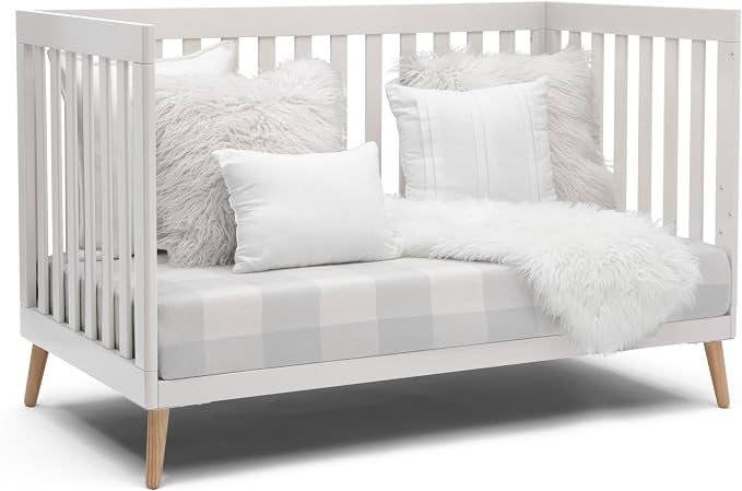 Delta Children Essex 4-in-1 Baby Crib & Mattress, Bianca White/Natural