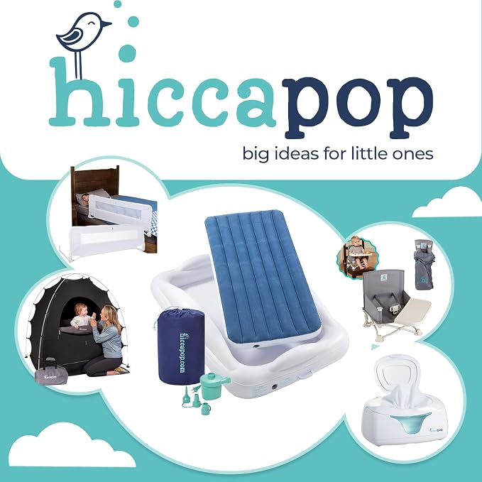 Hiccapop Inflatable Toddler Bed with Safety Bumpers, Kids Travel Bed, Blue