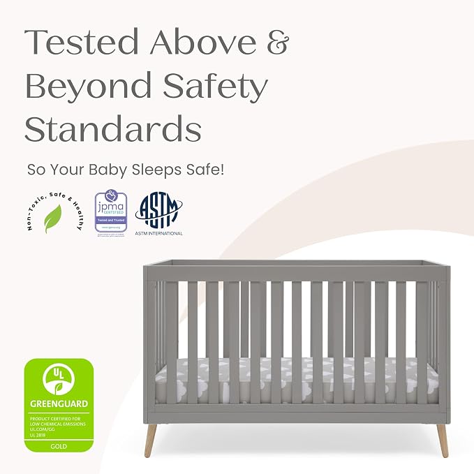Delta Children Essex 4-in-1 Baby Crib & Mattress, Grey/Natural