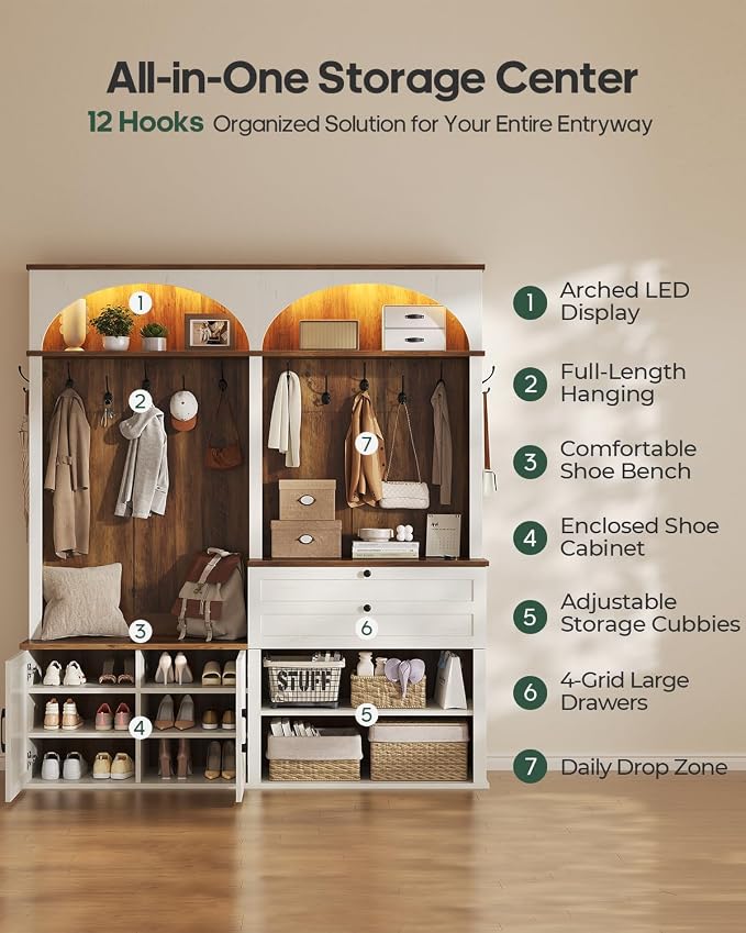 HAUOMS Hall Tree with Bench and Shoe Storage (59.1")