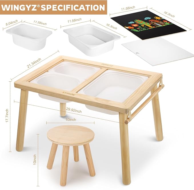 WINGYZ Sensory Table and 2 Chairs Set, Toddler Table with 3 Storage Bin FSC