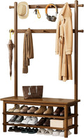 Solid Wood Hall Tree with Bench, Shoe Rack & 11 Hooks 35.0''