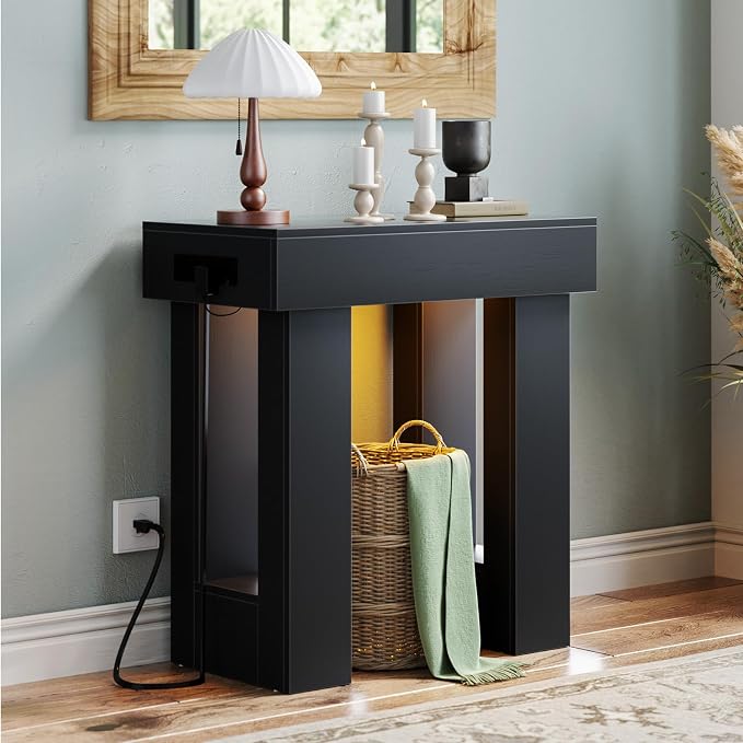 Unikito 32" Entry Table with Sensor Light and Power Outlets, Black