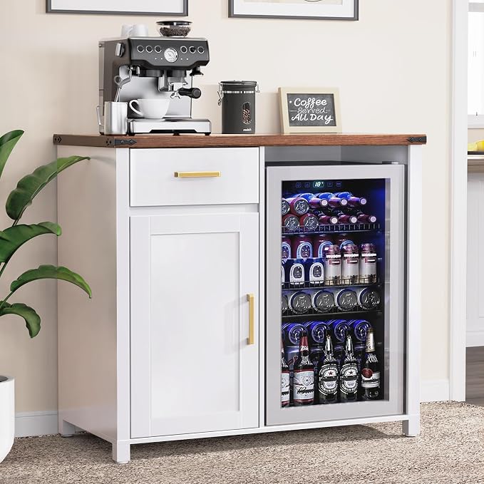 GDLF Coffee Bar Cabinet with Fridge Space, Mini Fridge Stand,White
