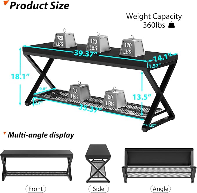 LVB Black Entryway Bench with Storage, Indoor Shoe Bench with Seating 39 in