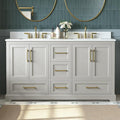 60 Inch Bathroom Vanity with Double Sink Combo, Greige | Solid Wood Frame with Marble Top & Backsplash, Fully-Assembled with 4 Soft-Closing Doors & 5 Dovetail Drawers