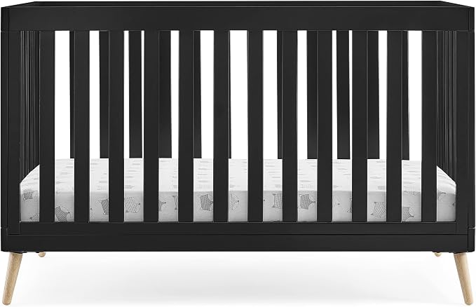 Delta Children Essex 4-in-1 Convertible Baby Crib, Ebony with Natural Legs