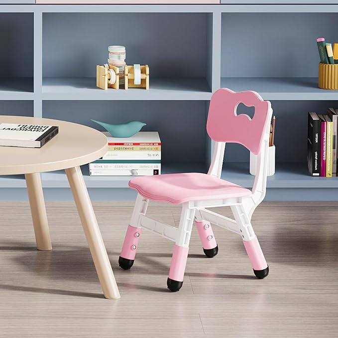 2-Pack Adjustable Kids Chairs, 3-Level Height Plastic Toddler Chair with Non-Slip Base & Stackable Design, for Home School Classroom Daycare Indoor Outdoor Use, Ages 2-8,Pink