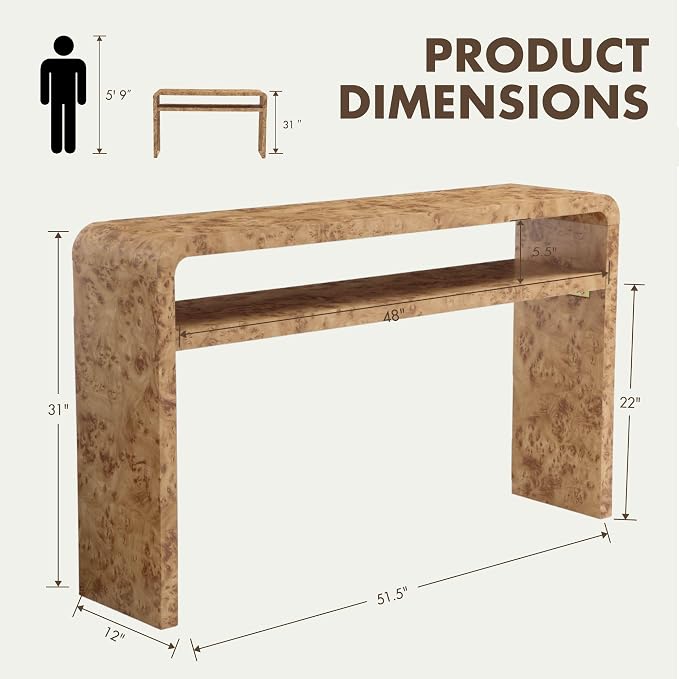 Hyfirm Burl Wood Style Console Table for Entryway, Sofa Table Behind Couch