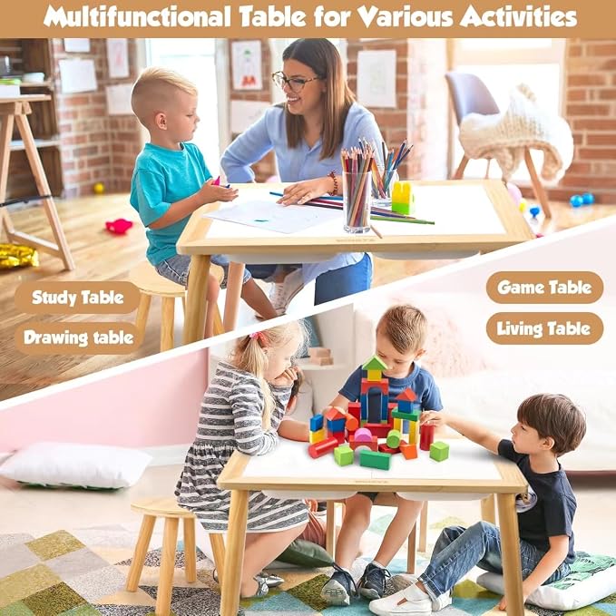 WINGYZ Sensory Table and 2 Chairs Set, Toddler Table with 3 Storage Bin FSC