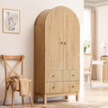 IFGET Fluted Arched Pantry Cabinet, 71" Tall Kitchen Storage Pantry Cabinet with Adjustable Shelves and 2 Large Drawers, Freestanding Morden Versatile Cupboard for Living Room, Bathroom, Natrual