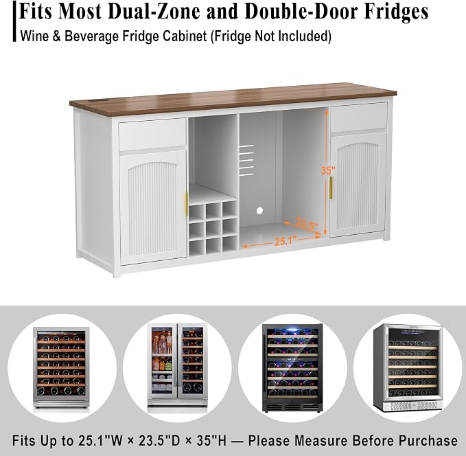 GDLF 78.7" Home Bar Cabinet with Fridge Space, Fluted Wine Liquor Bar,White