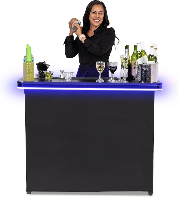 GoBar PRO Commercial Grade Portable Bar Table - Mobile Bartender Station for Events - Includes Black Skirt and Carry Case - Standard or LED, Pack 1